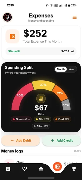 Daily Expense Tracker screen in Kiomora