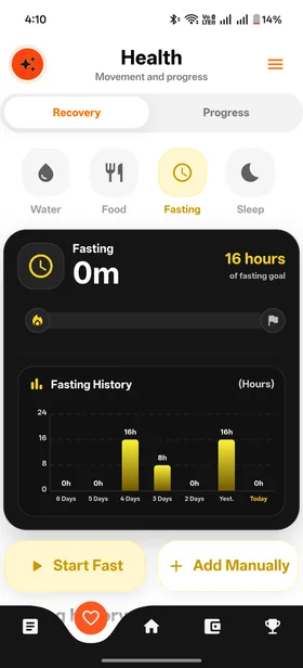 Fasting Tracker screen in Kiomora