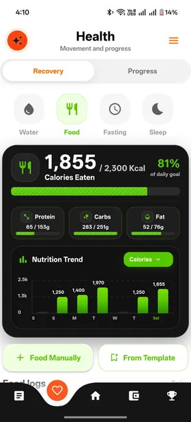 Food Tracker screen in Kiomora