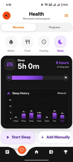 Sleep Tracker screen in Kiomora