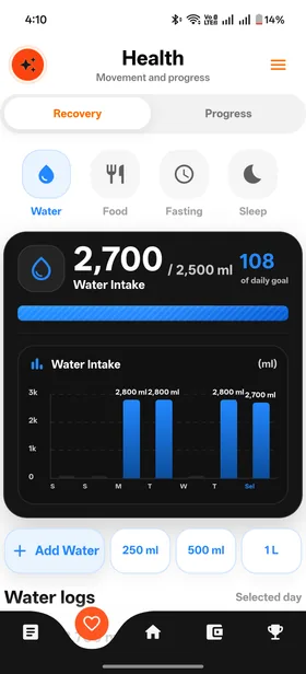 Water Tracker screen in Kiomora